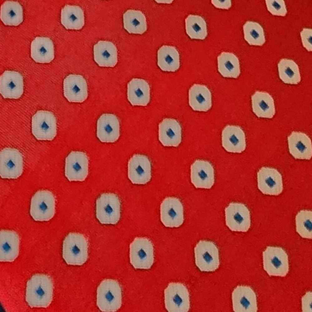 Geoffrey Beene $70 Red Blue White Birds Eye Polka‎ Dot Silk Tie Handmade